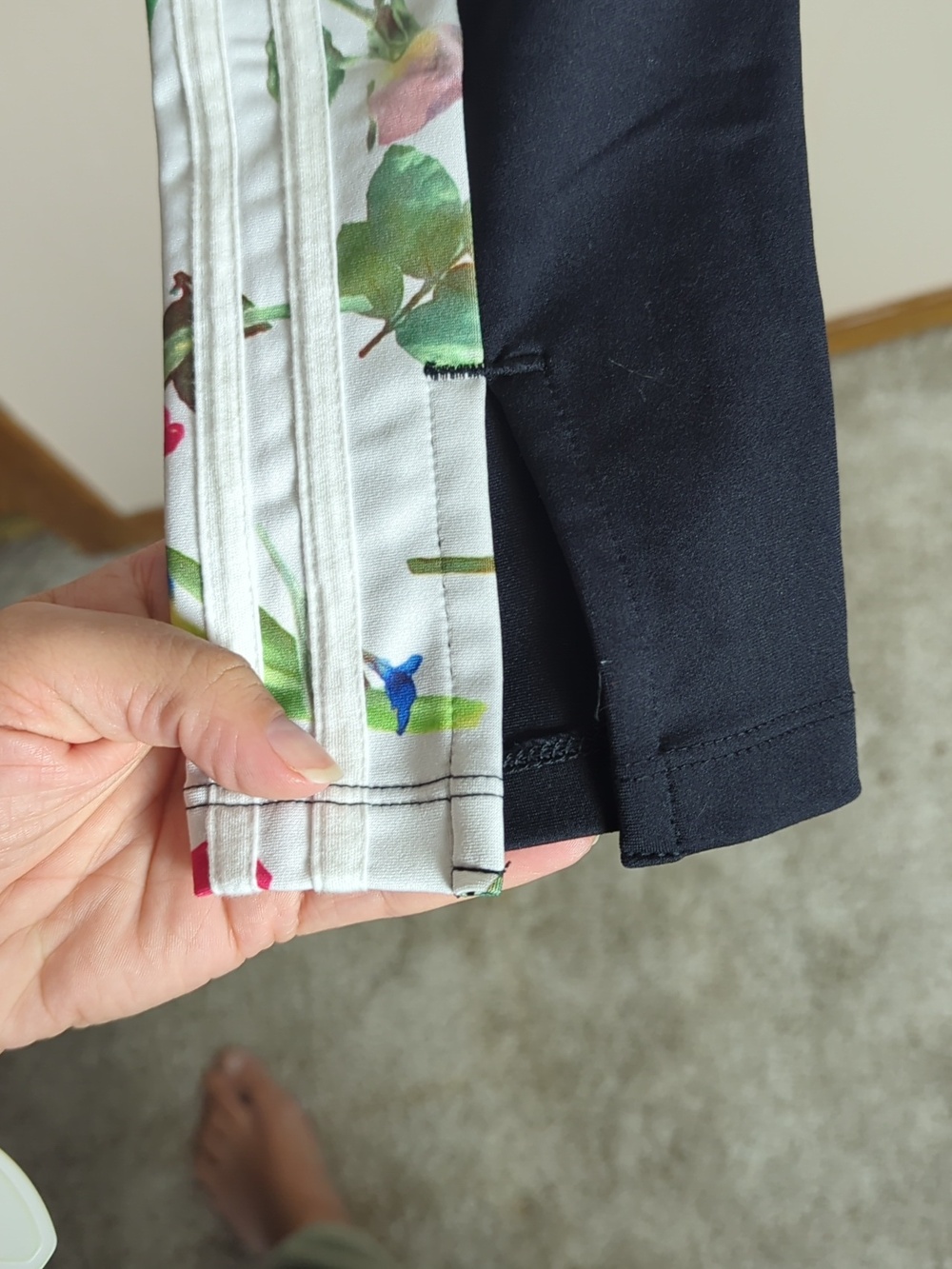 Adidas Black Track Pants with Floral-Stripe Side Panels - Picture 5 of 10